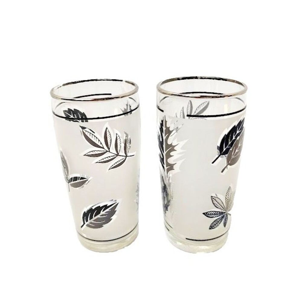 Libbey Silver Leaf Frosted Juice Glasses Set of 2 Each 4 Inch and 4 Ounces